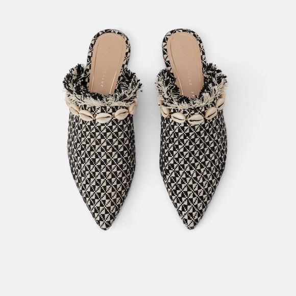 ZARA Frayed Edge Seashell Mules - Picture 1 of 7